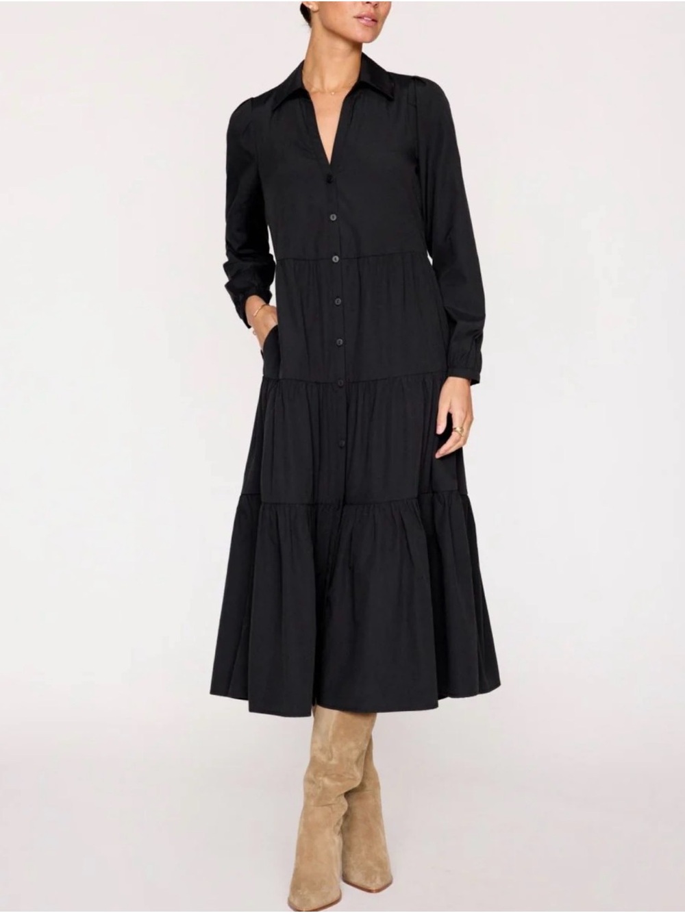 Brochu Walker The Black Long Sleeve Havana Tiered Dress – Size XS - Picture 9 of 12